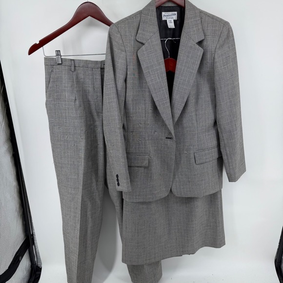 Vintage Pendleton 100% Virgin Wool Womens 3 Piece Suit Set Grey Glen Plaid Sz 10